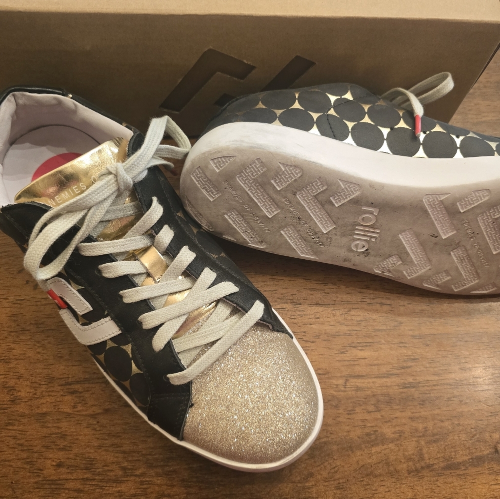Women's Rollie Nation Black and Gold Sneakers 8